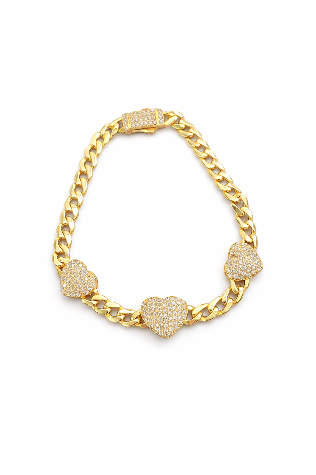 10KT ELEGANT CZ HEARTS MONACO STYLE BRACELET Size 7.5INCH 5MM Weigth 6GR