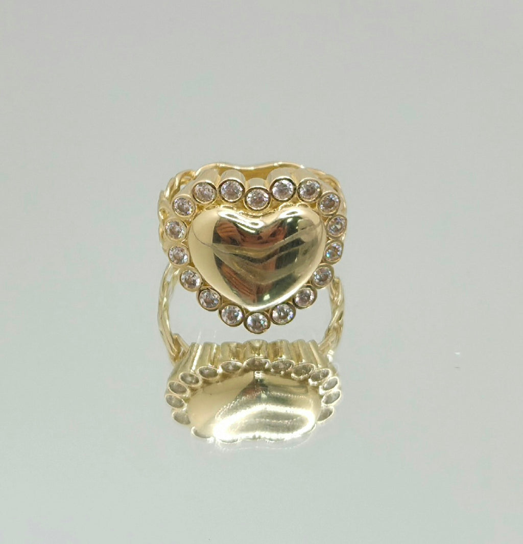 10KT CHINO LINK CZ DETAIL HEART RING Size 7 Weight 4.3GR