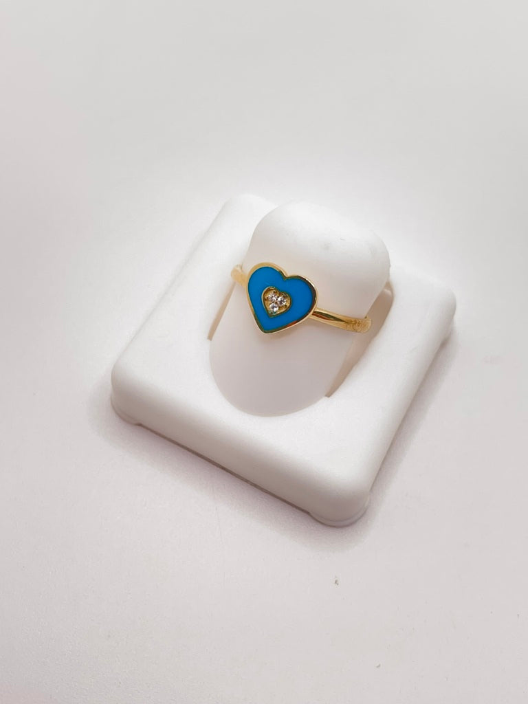 10KT SMALL BLUE HEART RING Size 7 Weight 1.08GR