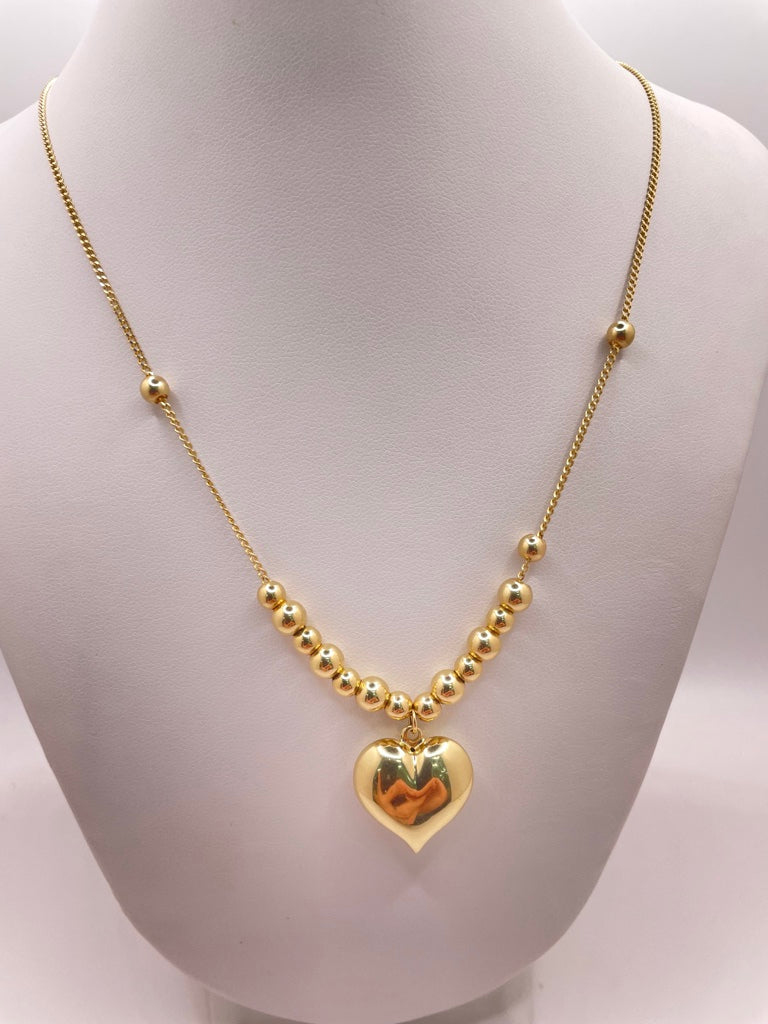 14KT GOLD BALL AND HEART CHAIN  Size 18INCH 1.5MM Weigth 8.2GR