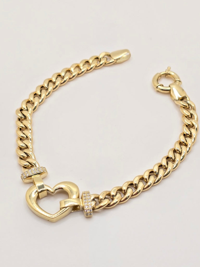 10KT HEART SILHOUETTE CUBAN LINK BRACELET SSize 7.5INCH 6.5MM Weight 9.7GR
