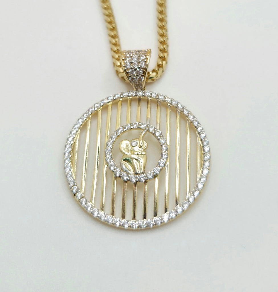 14KT BAR BACKGROUND ROUND ELEPHANT CENTER PENDANT Weight 3.2GR