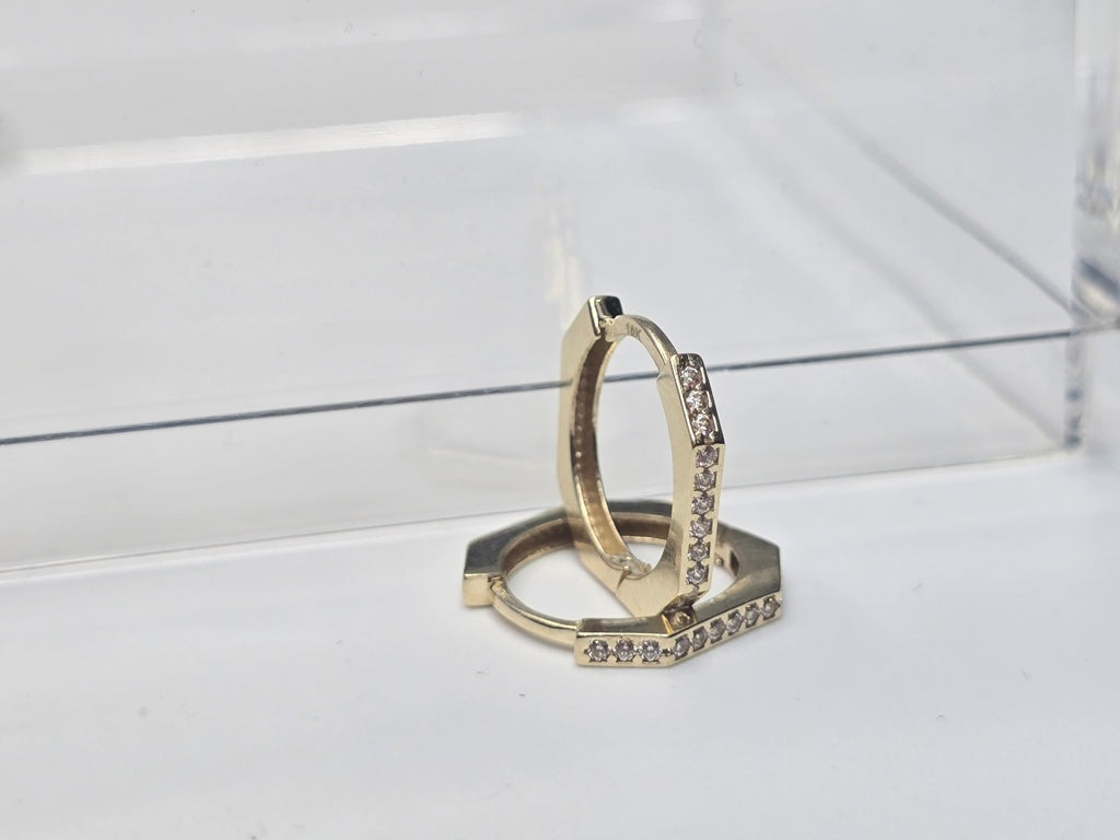 10KT GEOMETRIC CZ DETAILS HOOPS EARRINGS Size SMALL Weigth 1.7GR