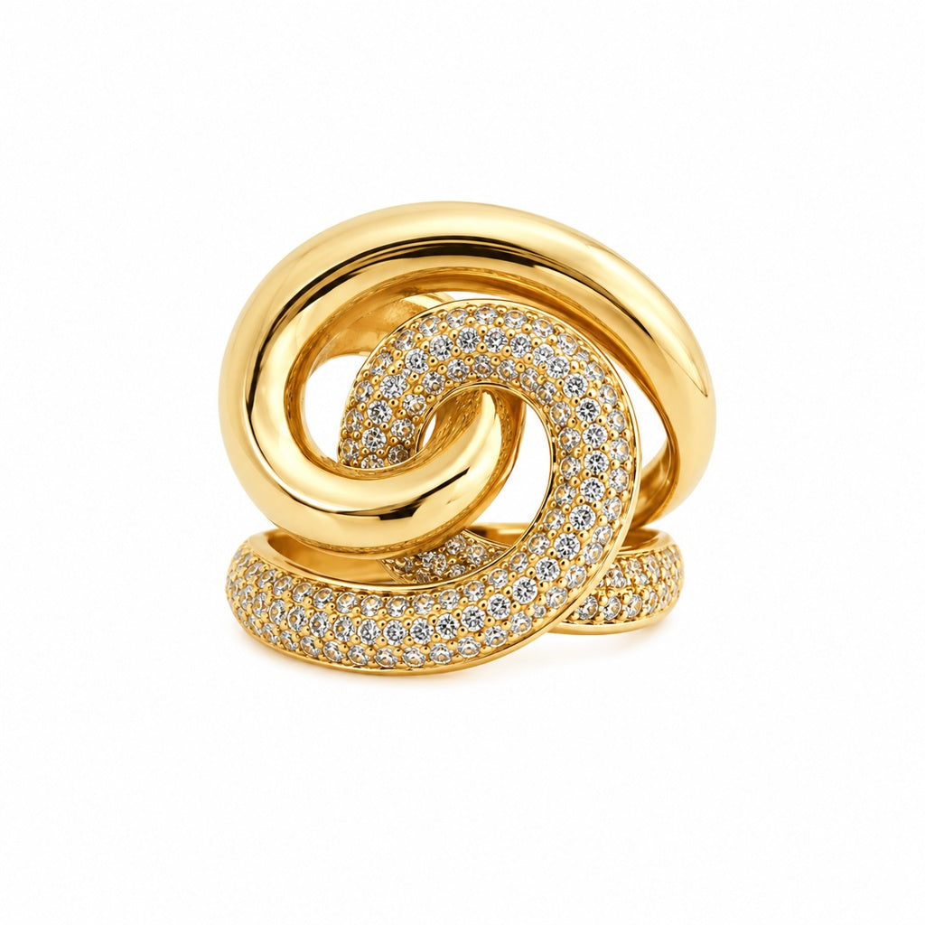 14KT MODERN SPIRAL DESIGN CZ DETAILS RING Size 8 Weigth 4.3GR