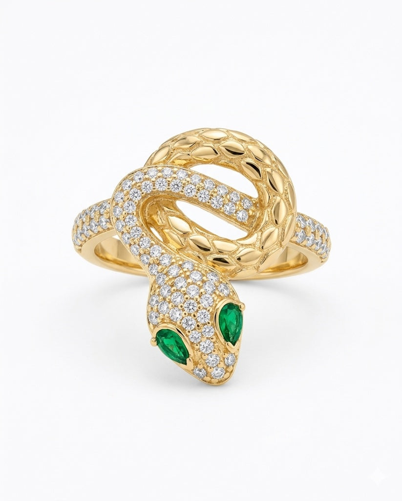 14KT SNAKE WHITE CZ DETAIL NUGGETES DETAIL RING Size 8 Weight 3.6GR