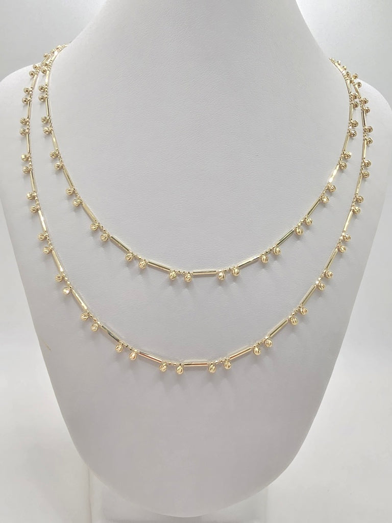 14KT DOUBLE CHAIN OF BEADS AND BARS Size 18INCH Weight 8.6GR