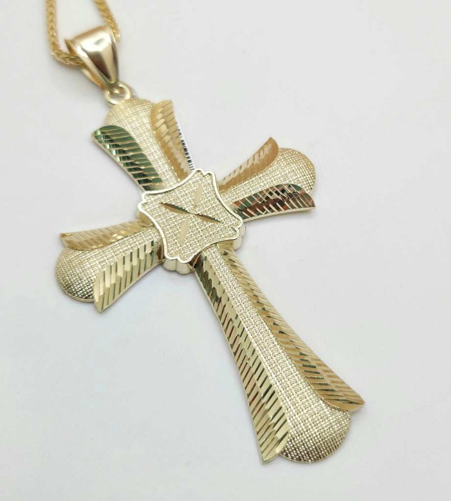 10KT LARGE DIAMOND CUT CROSS PENDANT Weight 8.6GR