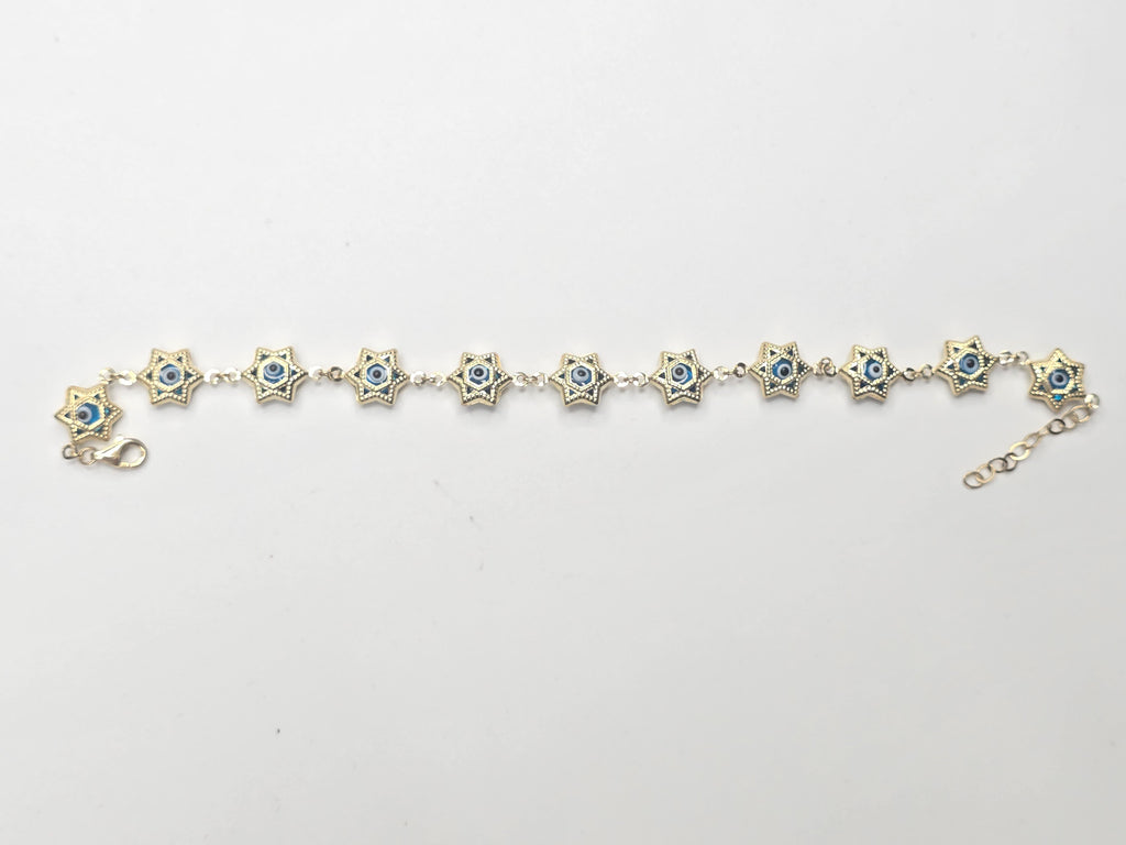 14KT STAR SHAPE BLUE EYE BRACELET Size 7.5-8INCH Weigth 4.4GR