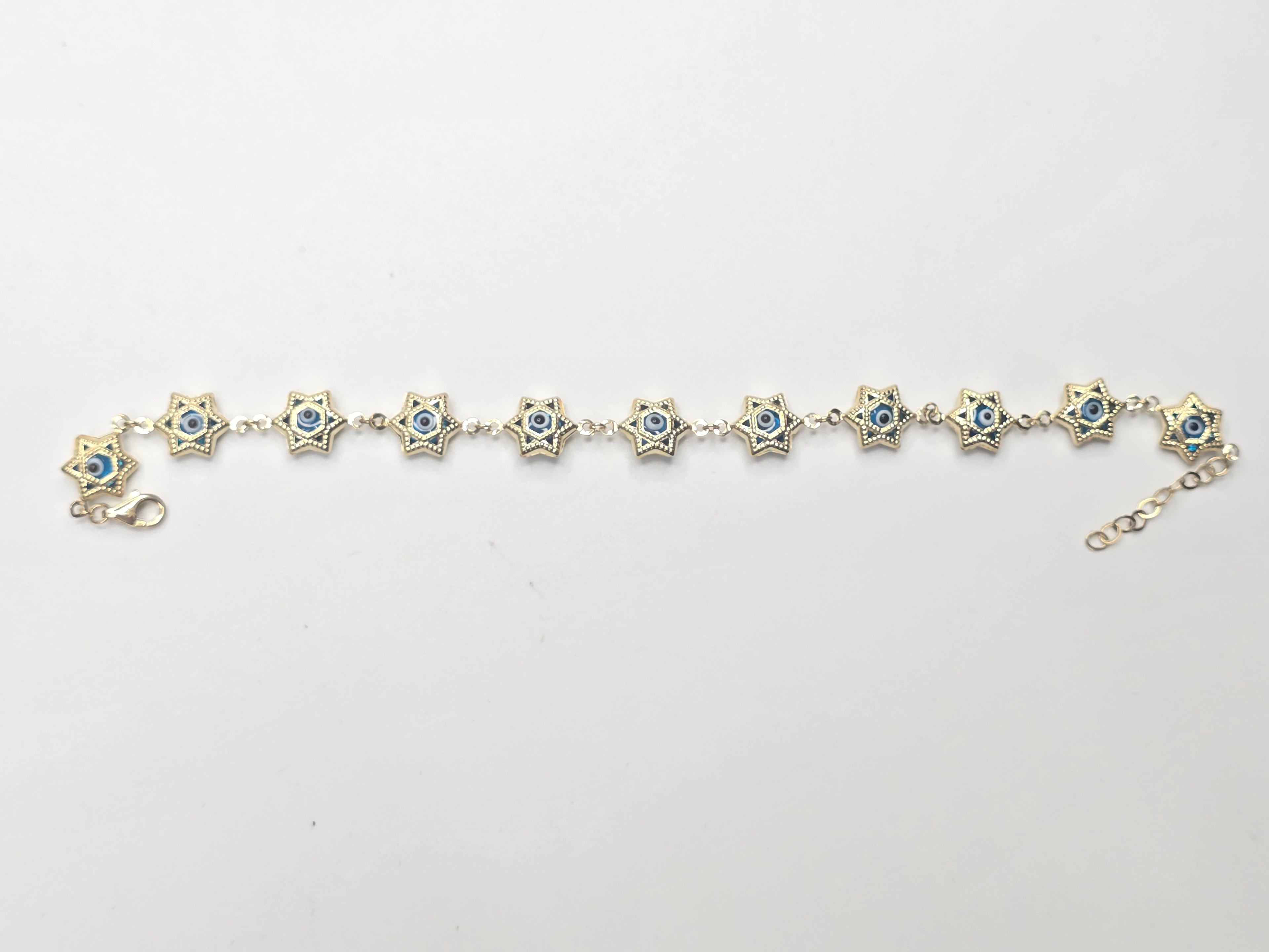 14KT STAR SHAPE BLUE EYE BRACELET Size 7.5-8INCH Weigth 4.4GR