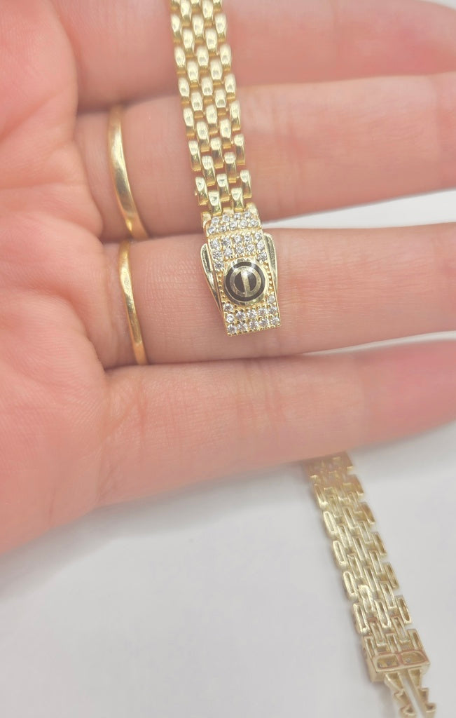 10KT MODERN CZ DETAILS WATCH BRACELET Size 7INCH 7MM Weigth 8GR