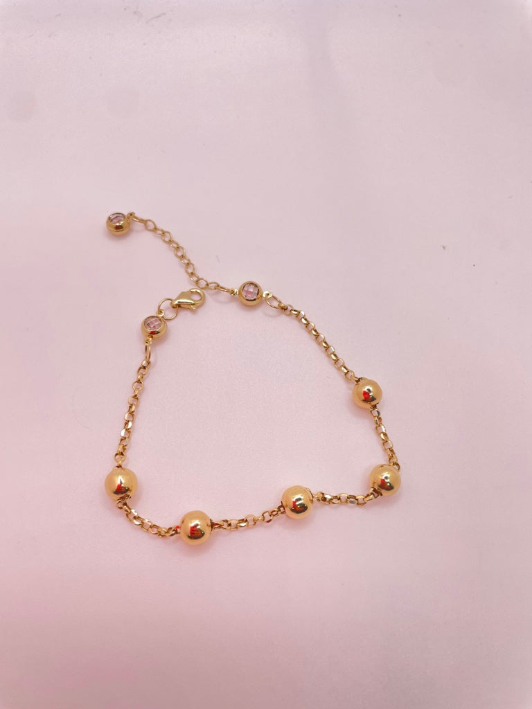 14KT ROUND BALL BRACELET 6INCH 6MM