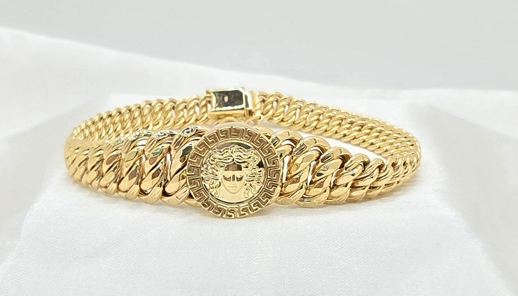 10KT SMALL MEDUSA STYLE PRINCESS BRACELET Size 7.5INCH Weight 14.2GR