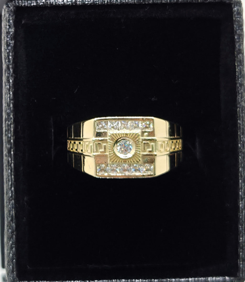 10KT ELEGANT SQUARE CZ DETAIL MEN'S RING  Size 10.5 Weight 5.1GR