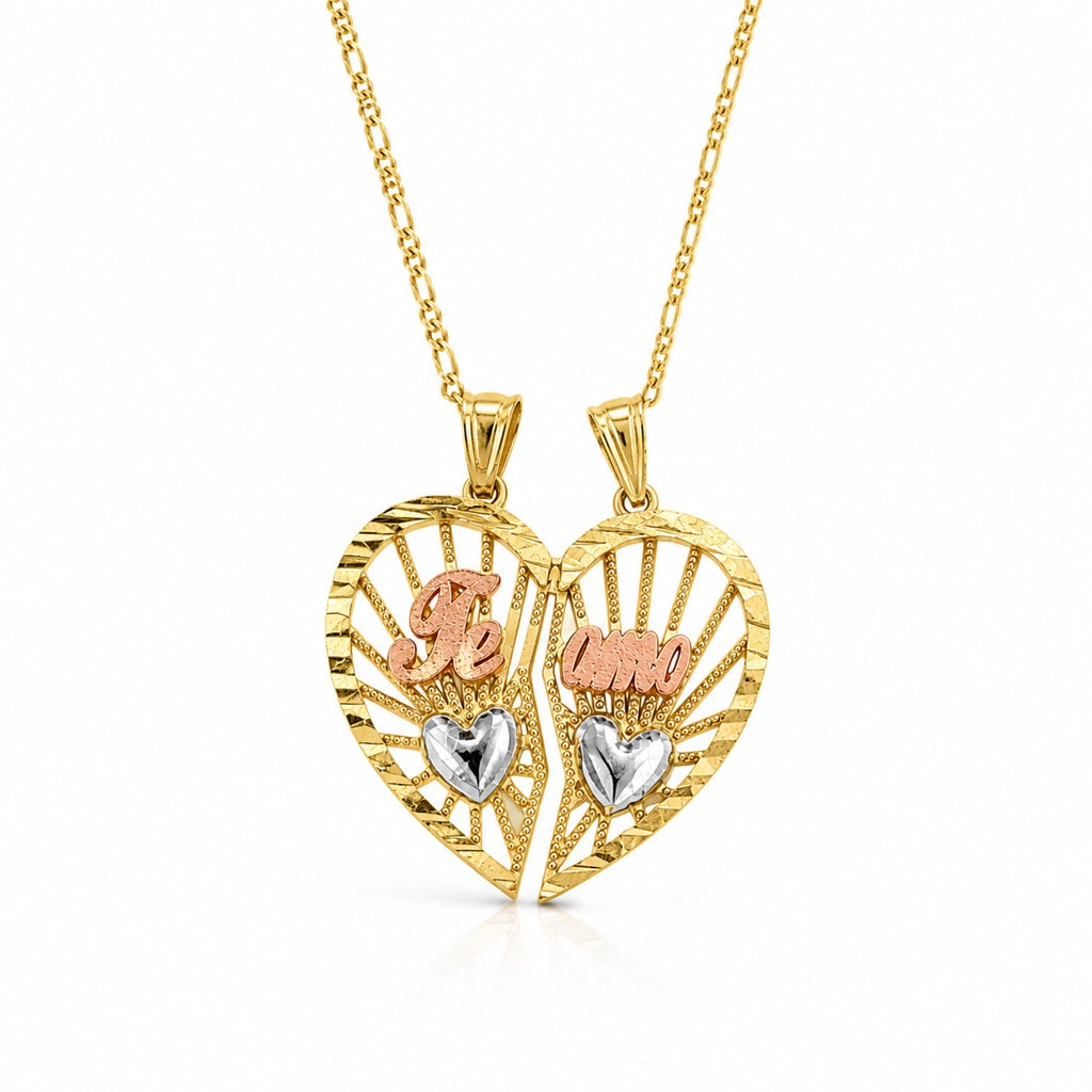 10KT TWO BROKEN HEART ''TE AMO'' PENDANT Size SMALL Weigth 1.9GR