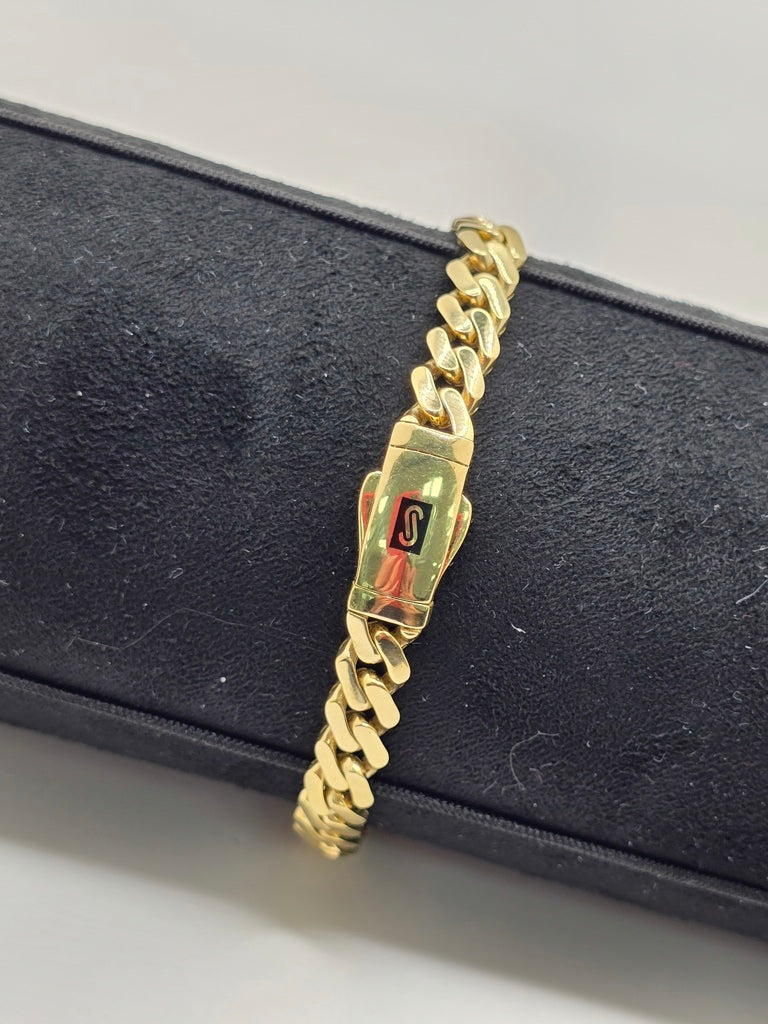 10KT PLAIN CERTIFIED MONACO BRACELET  Size 7.5INCH 6.5MM Weight 6.2GR