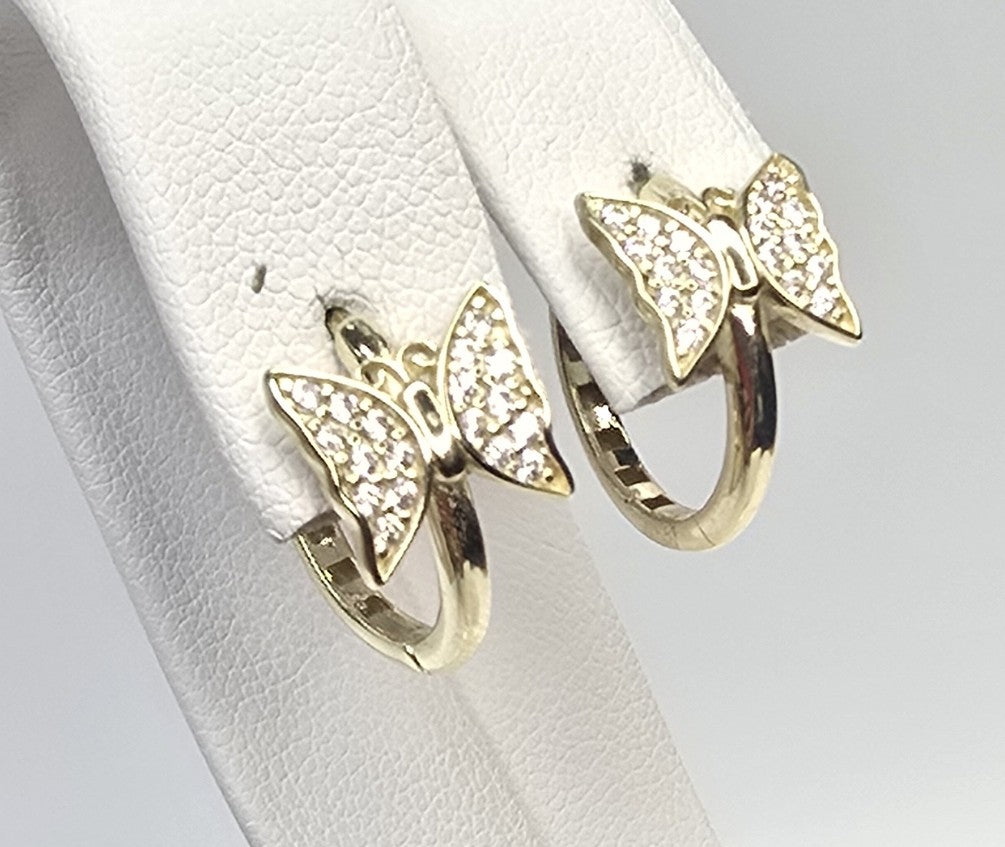 10KT CZ BUTTERFLY HOOPS EARRINGS Size SMALL Weigth 1.8GR