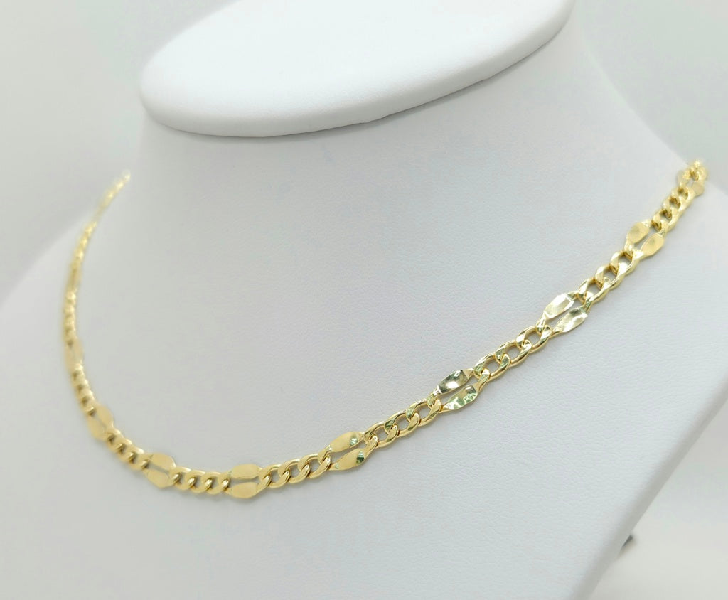 10KT HOLLOW MIRRIOR CURB CHAIN Size 26INCH 4MM Weight 6.9GR