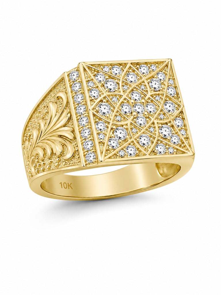 10K SQUARE ROSETTA RING Size 13