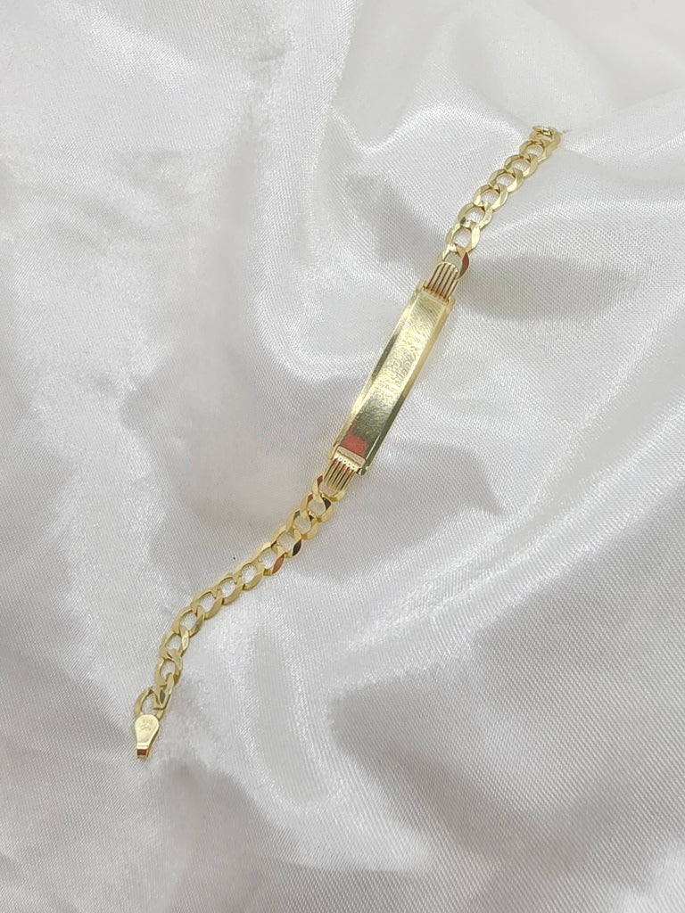 14KT CUBAN CURB FLAT BABY ID BRACELET Size 6INCH 5MM Weight 4.1GR