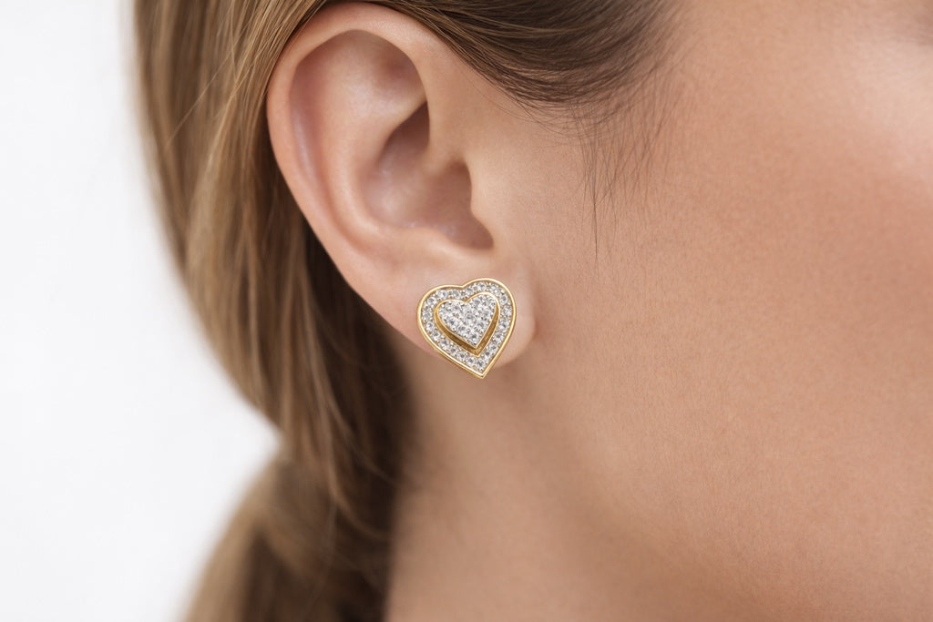 10KT HEART DIAMOND EARRINGS Size 0.18CT