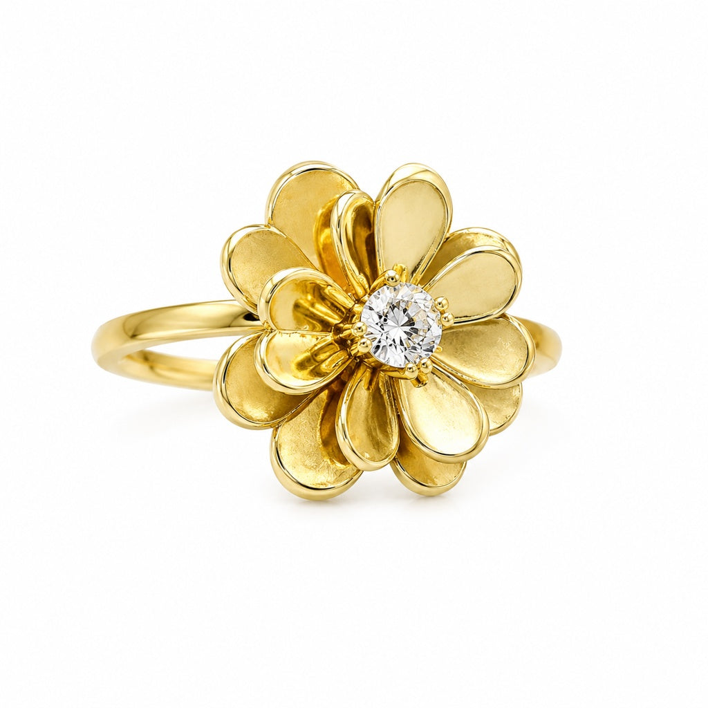 14KT BIG EXOTIC FLOWER WOMAN'S RING Size 8 Weigth 6.1GR