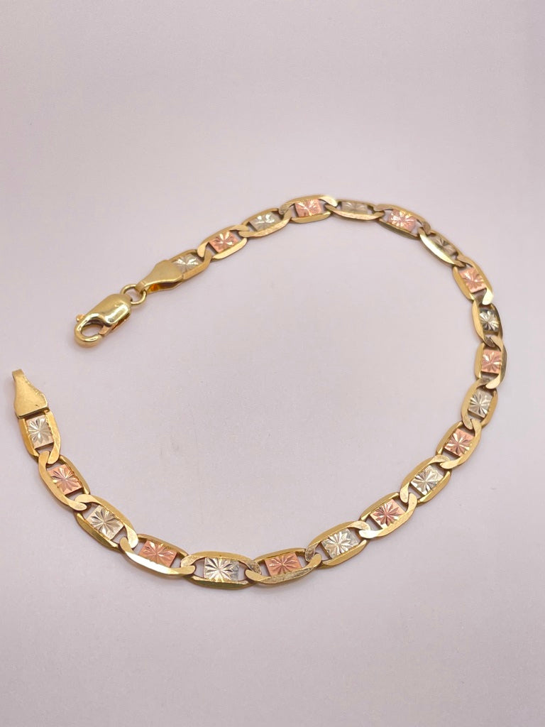 10KT THREE TONE MARINER BRACELET Size 8INCH 5MM Weight 6.8GR