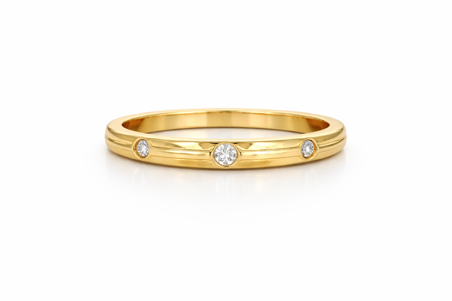 10KT 3STONES WEDDING BAND RING Size 9.5 3.6MM Weigth 2.0GRS