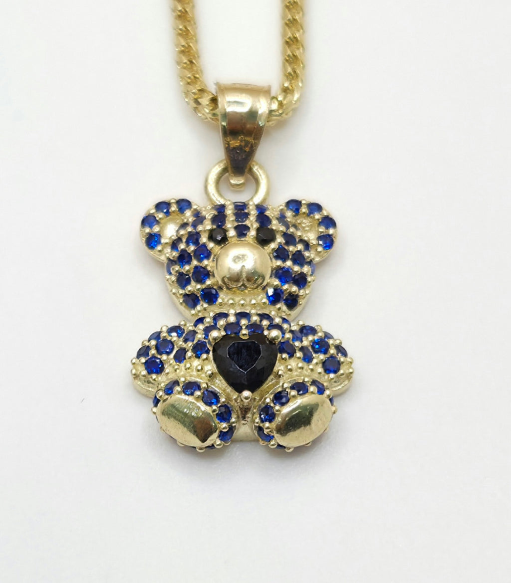 10KT BLUE CZ MEDIUM BEAR PENDANT Weight 2.4GR