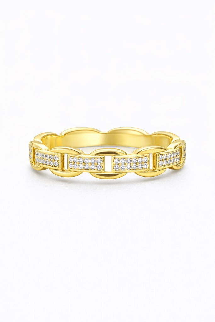 14KT BEAUTIFUL RING WITH SQUARE LINK AND DETAILS OF CZ SIZE 7 Weight 2GR