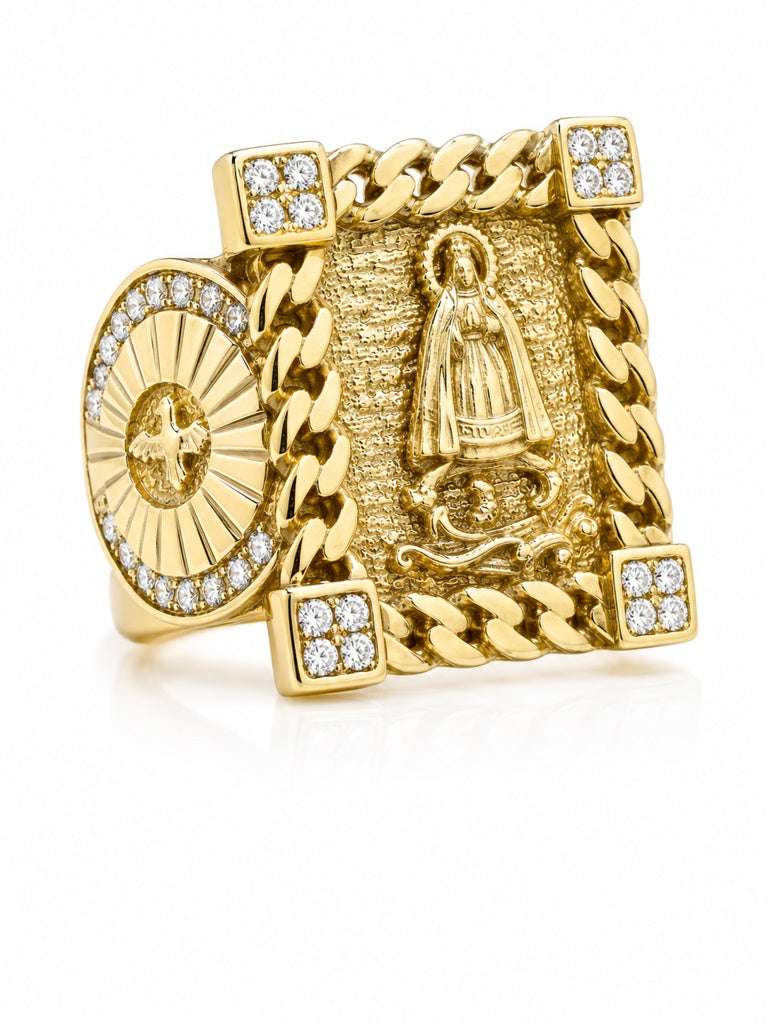 10K MIAMI CUBAN SQUARE BEZEL CARIDAD RING Size 12