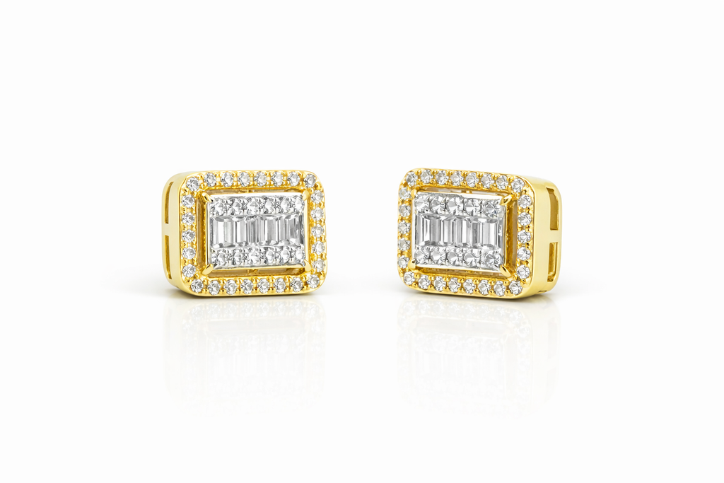 14KT ELEGANT RECTANGULAR NATURAL DIAMOND EARRINGS