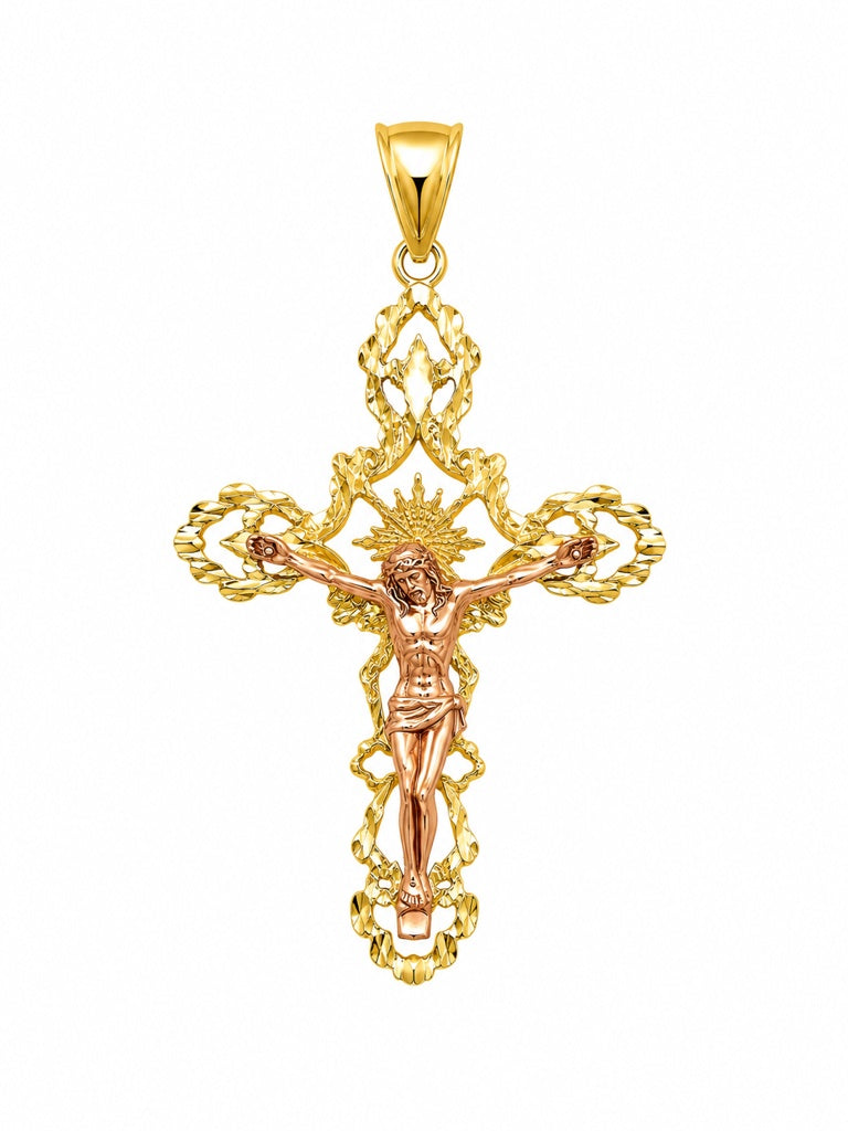 14KT VINTAGE STYLE CHRIST ON CROSS PENDANT Size LARGE Weight 6.9GR