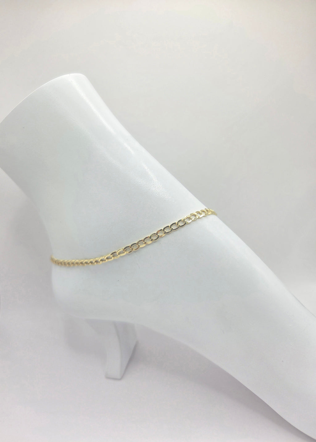 10KT SEMISOLID CUBAN CURB FLAT ANKLET BRACELET Size 10INCH 3MM Weigth 2.3GR