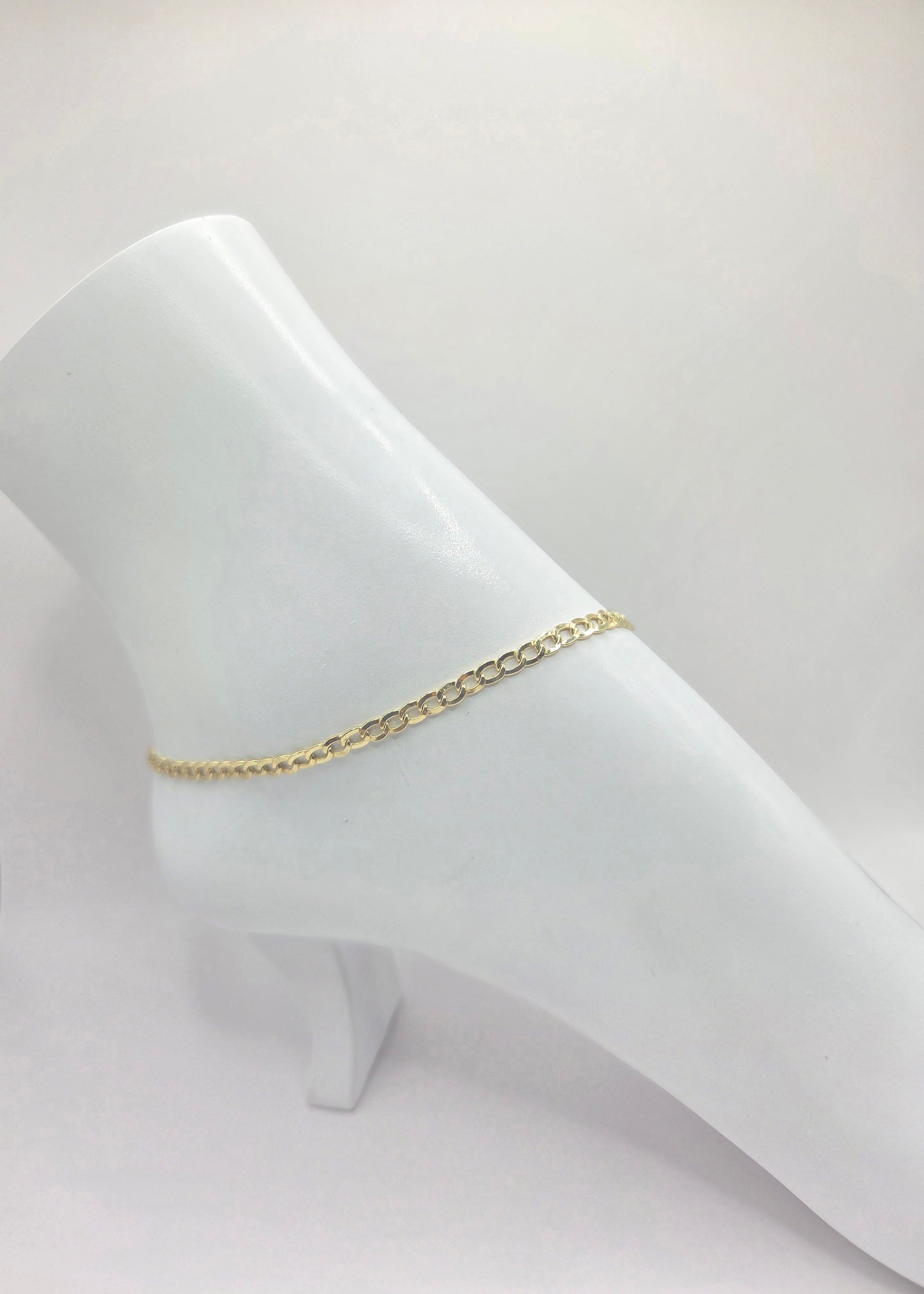 10KT SEMISOLID CUBAN CURB FLAT ANKLET BRACELET Size 10INCH 3MM Weigth 2.3GR