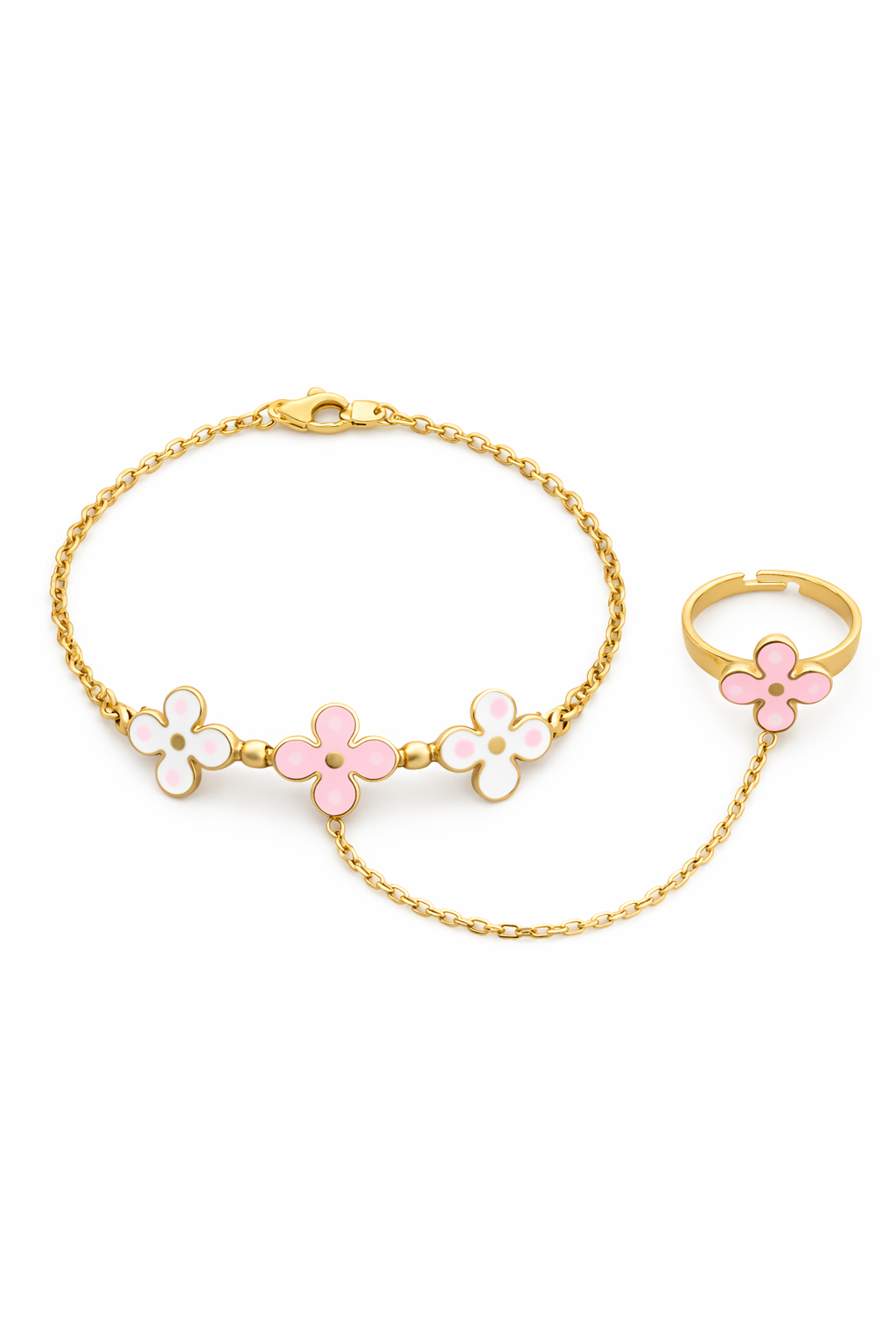 10KT FLOWER BABY BRACELET WITH FLOWER RING Size 5INCH Weight 4.5GR