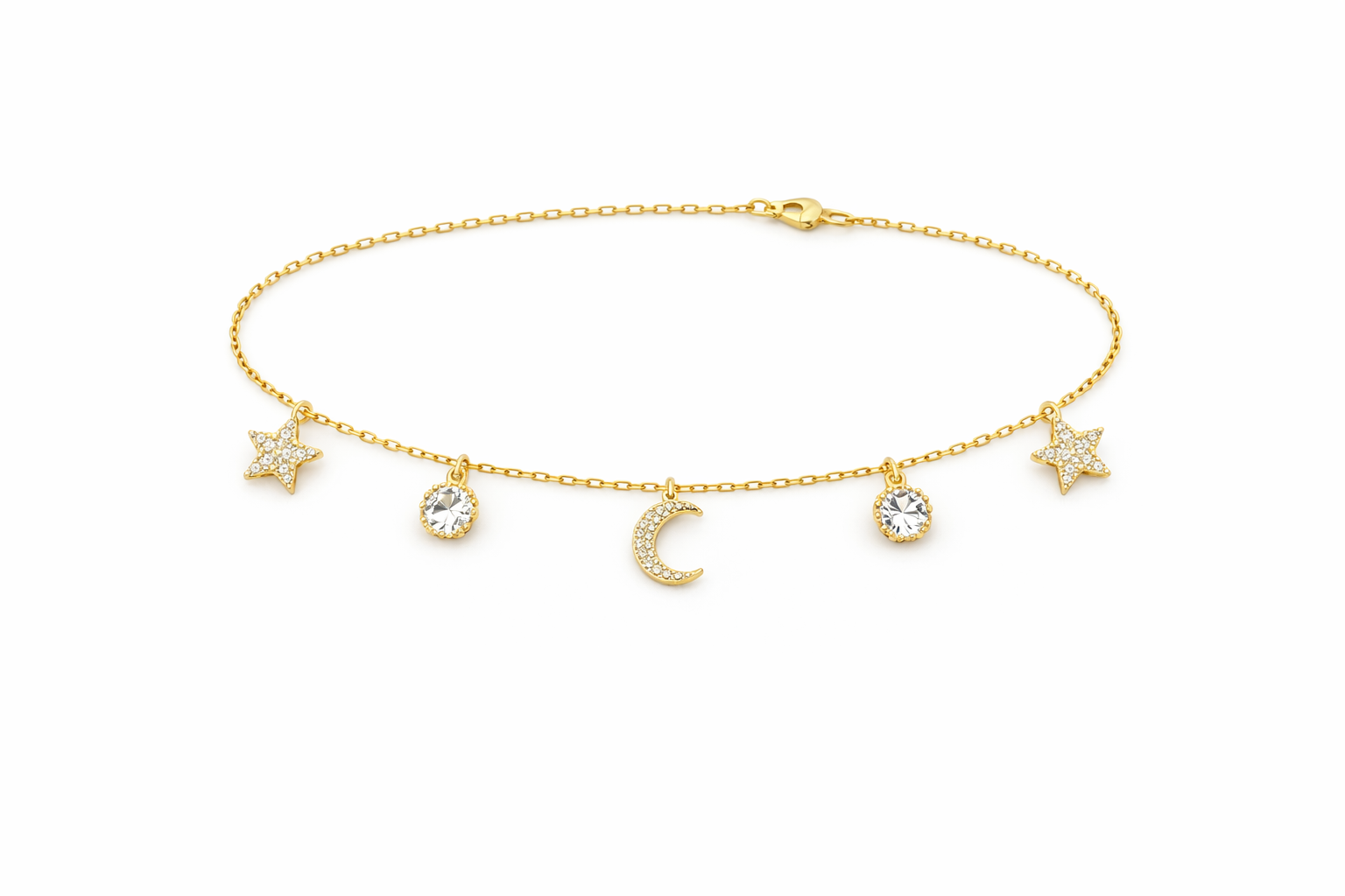 TO THE MOON AND BACK 14KT CZ YG WOMAN'S BRACELET SIZE 7in Weight 2.6