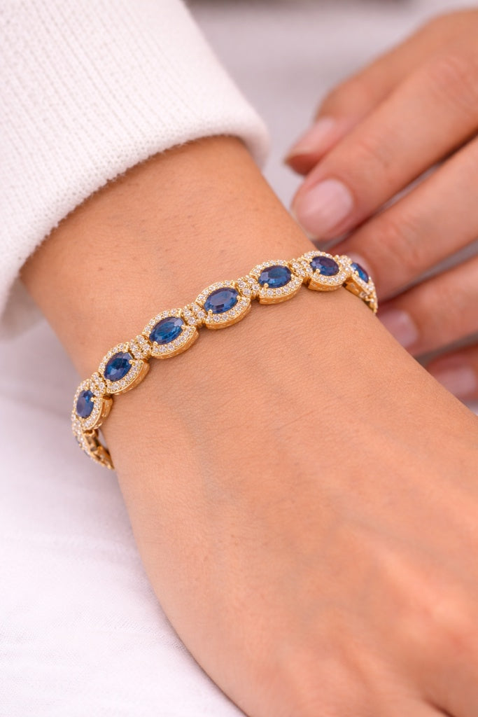 14KT BLUE STONE BRACELET  SIZE 8 Weigth 13.6GR