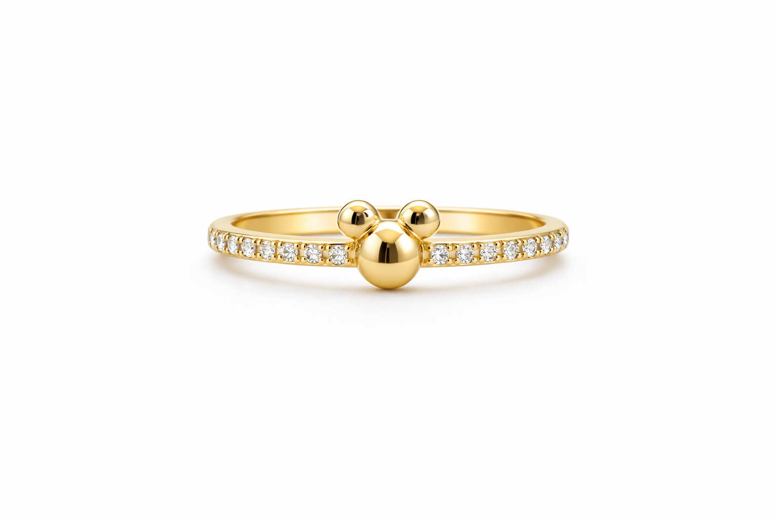 14KT DELICATE RING WITH THE SHAPE OF A MINI AND DETAILS OF CZ  SIZE 7 Weight 1.1GR