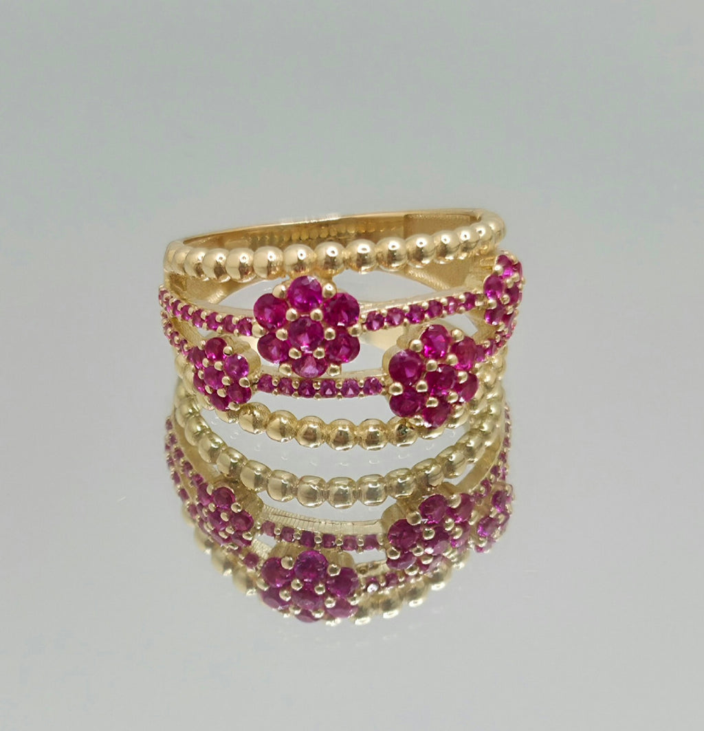 14KY PINK CZ SMALL FLOWERS RING Size 7 & 8 Weight 4.9GR