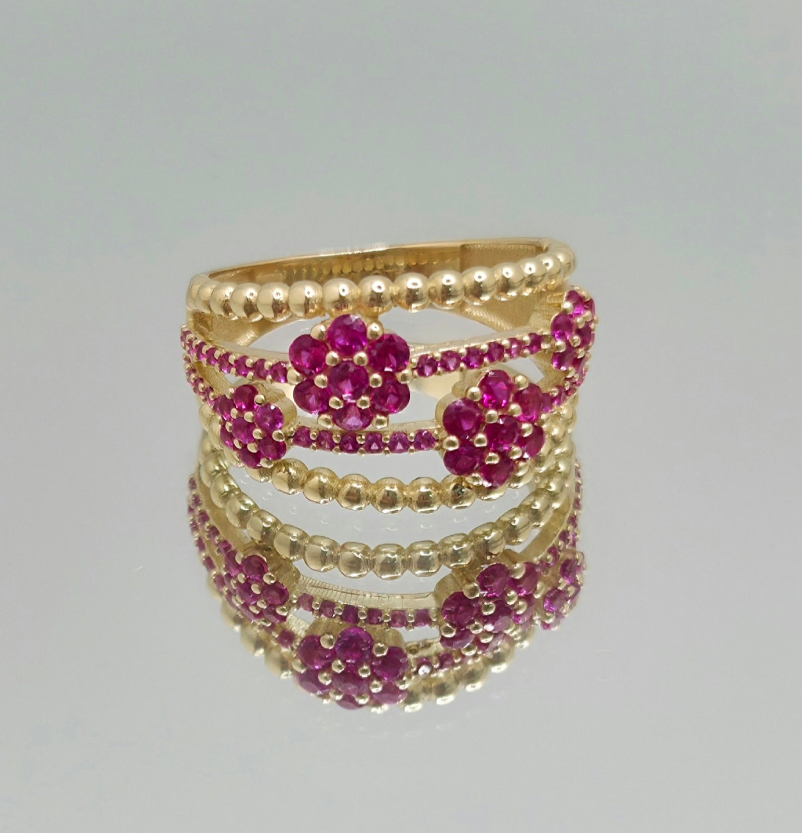 14KY PINK CZ SMALL FLOWERS RING Size 7 & 8 Weight 4.9GR