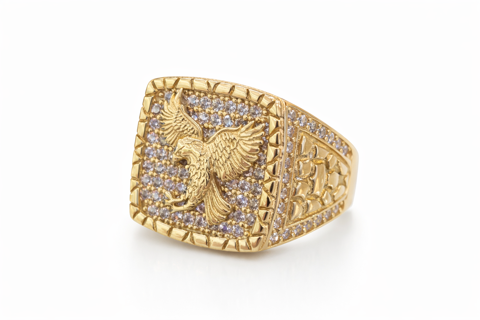 14KT SQUARE CZ BACKGROUND EAGLE MAN'S RING Size 12 Weigth 9.4GR