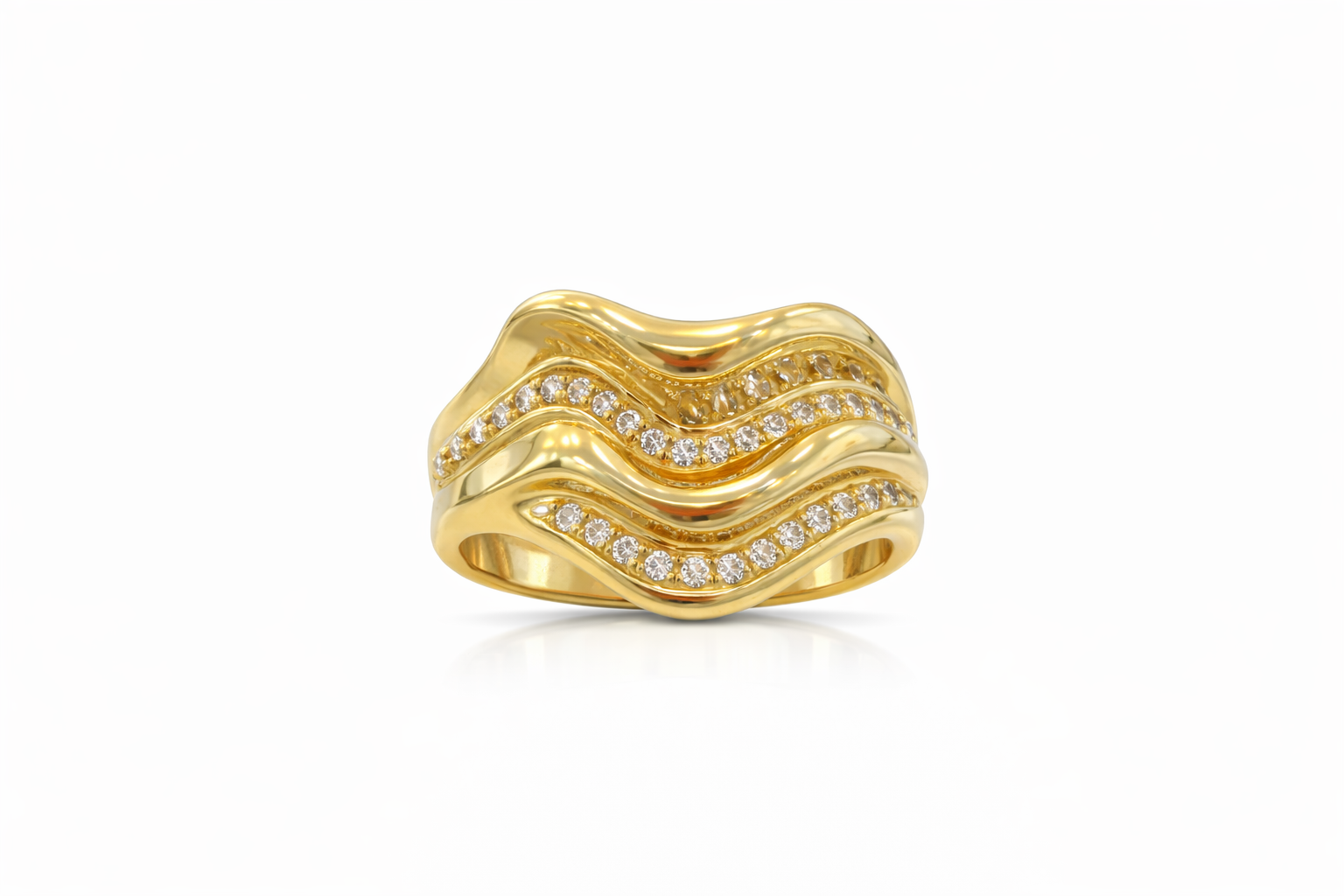 14KT MODERN WAVES DESIGN CZ DETAILS WOMAN'S RING Size 8 Weight 5.1GR