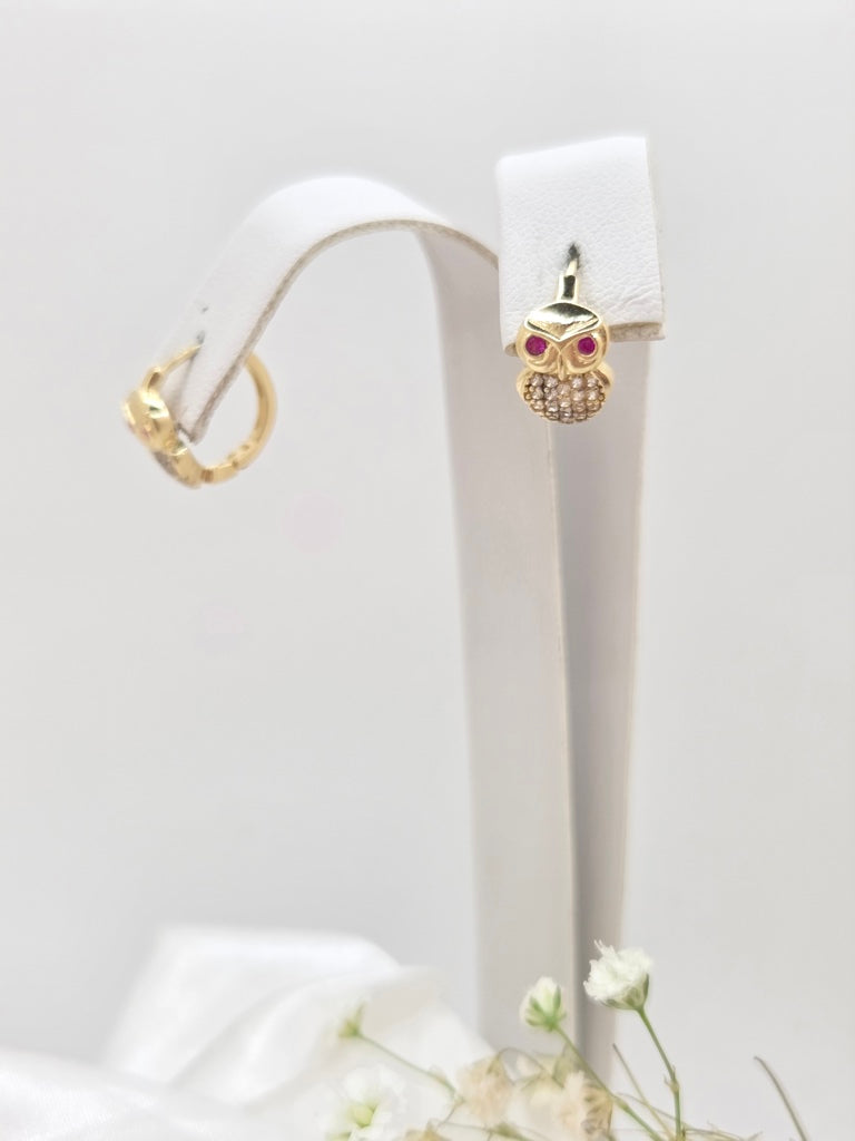 14KT SMALL OWL HOOPS EARRINGS Weight 2.1GR
