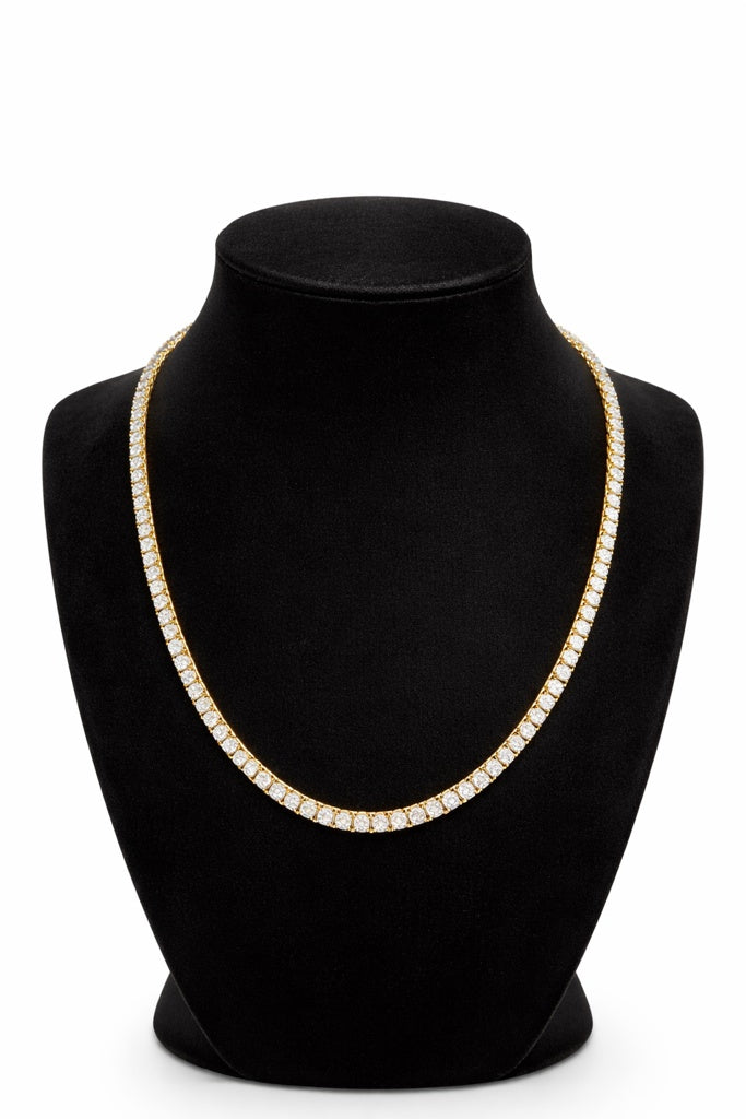 925 14KT GOLD PLATED 11CTW MOISSANITE TENNIS CHAIN Size 18INCH 3MM