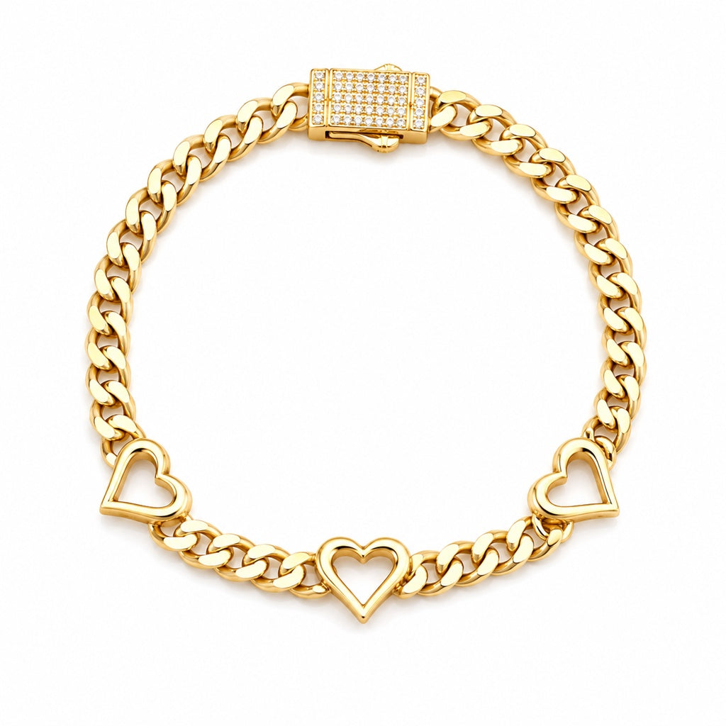 10K HEART MONACO STYLE BRACELET Size 7.5INCH 5.5MM