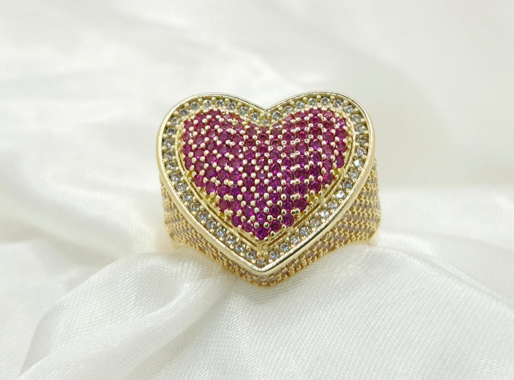 10KT BIG CZ PINK HEART RING Size 7 Weight 5.4GR