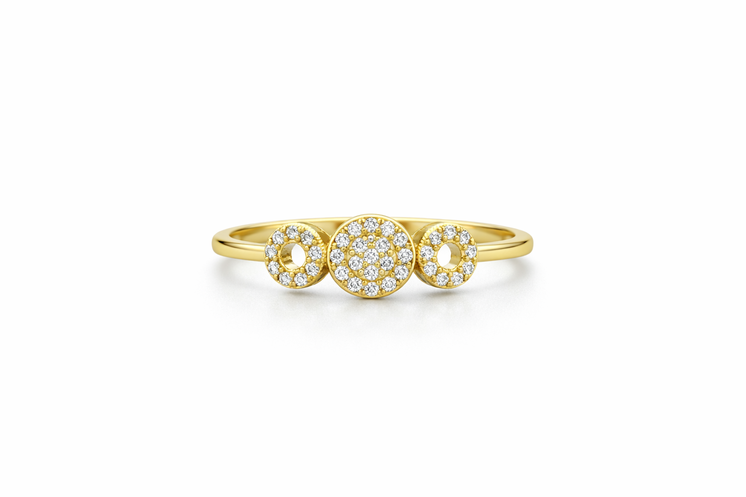 14KT DELICATE TRHEE CZ ROUND RING Size 7 Weigth 1.4GR