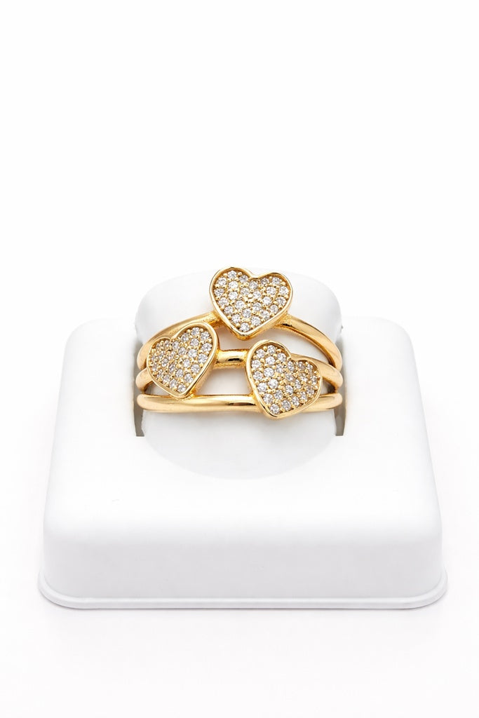 14KT THREE HEARTS CZ DETAIL RING Size 8 Weight 2.9GR
