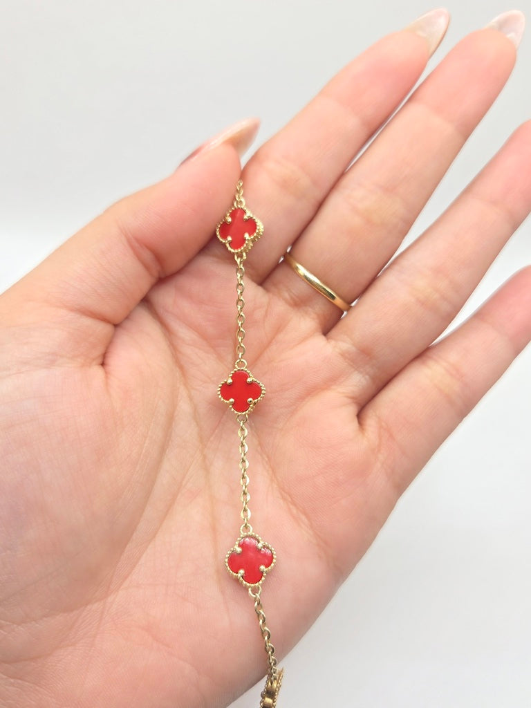 10KT SMALL RED CLOVER BRACELET Size 7INCH Weight 2.8GR
