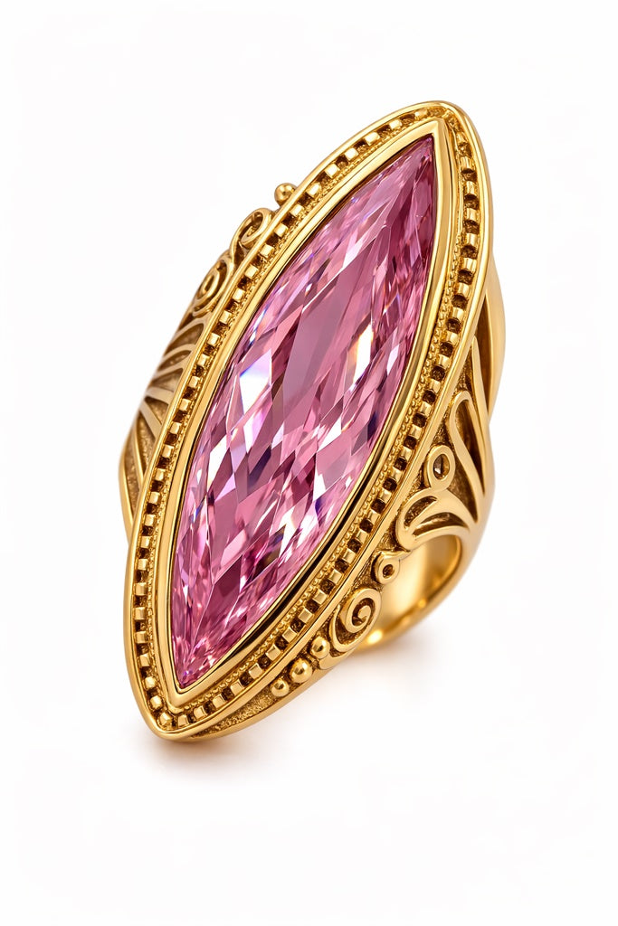 10KT PINK ALMOND STONE RING Size 7 Weight 5.8GR
